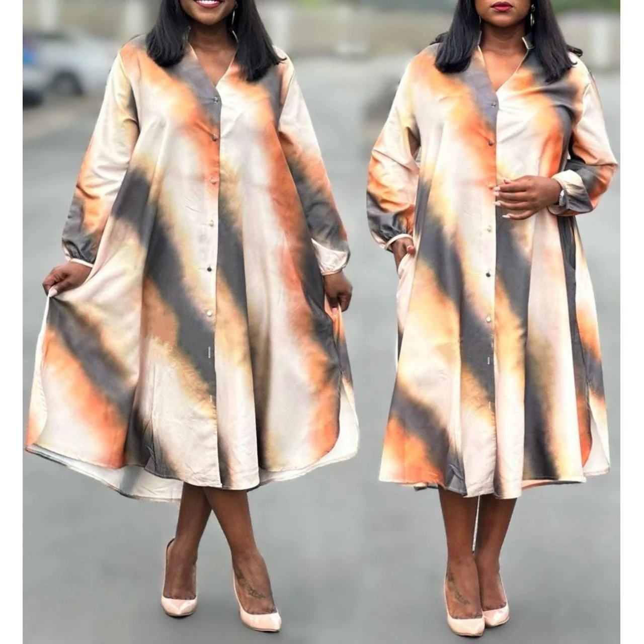 Buttoned Long Sleeve Dress - Image 5