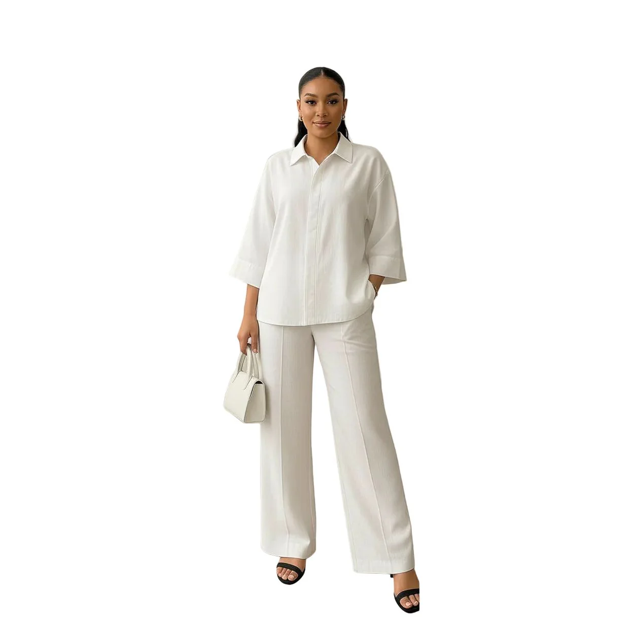 Buttoned 3/4 Sleeve Top with Palazzo Pants 2 Piece set. - Image 2