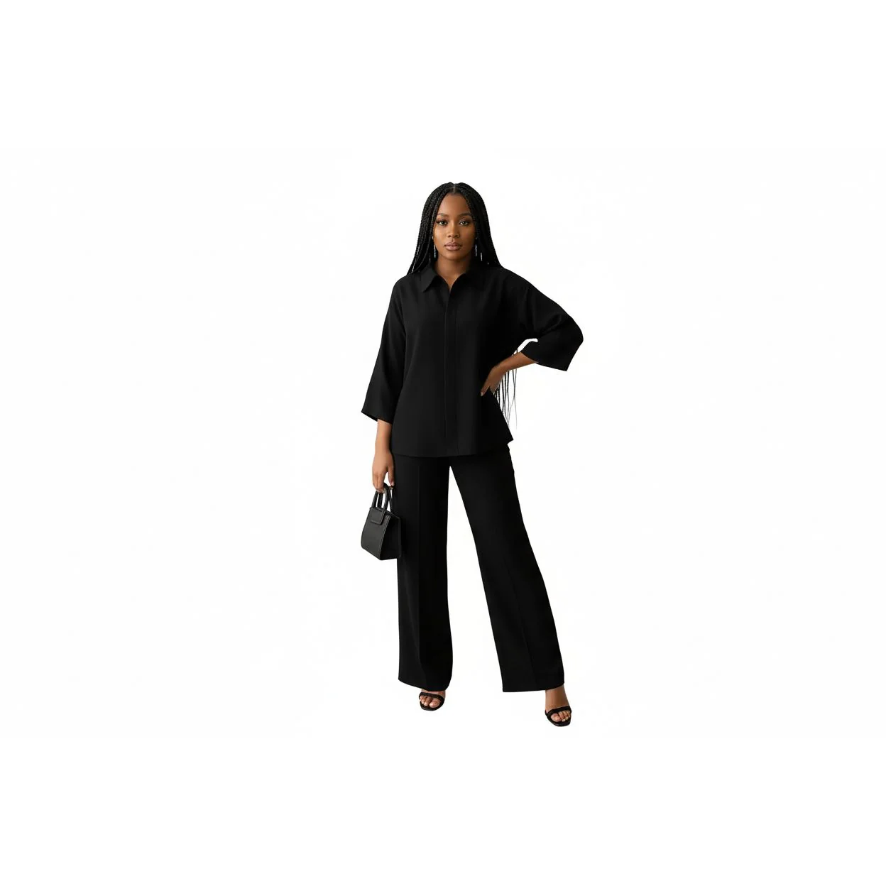 Buttoned 3/4 Sleeve Top with Palazzo Pants 2 Piece set. - Image 3