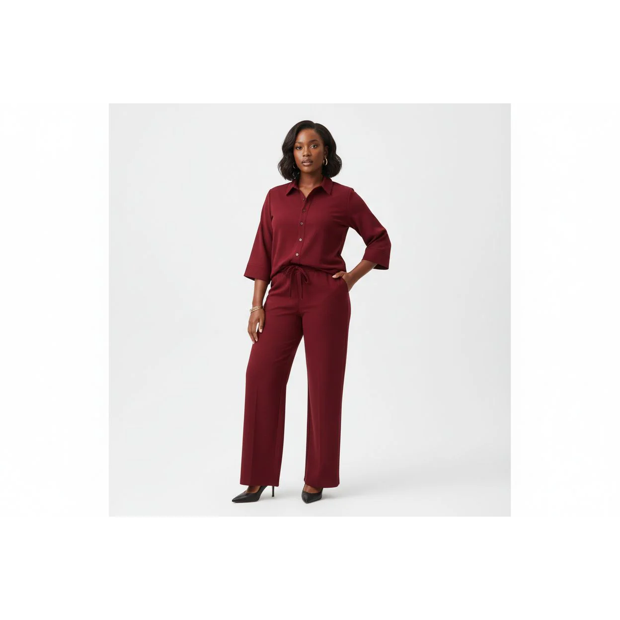 Buttoned 3/4 Sleeve Top with Palazzo Pants 2 Piece set. - Image 4