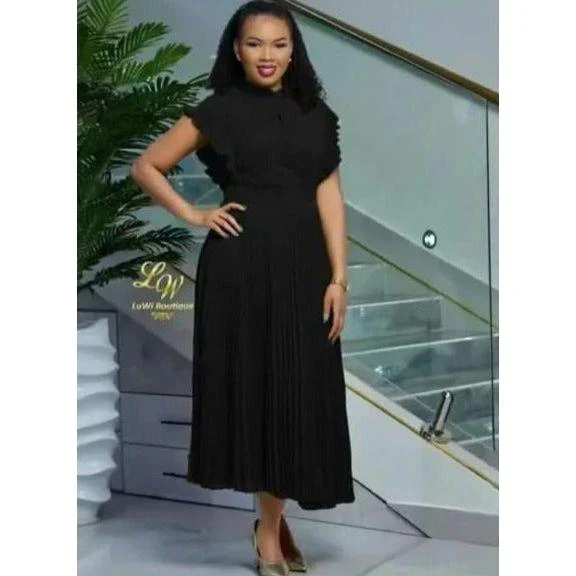 Buttoned Pleated Ruffle Dress - Image 3