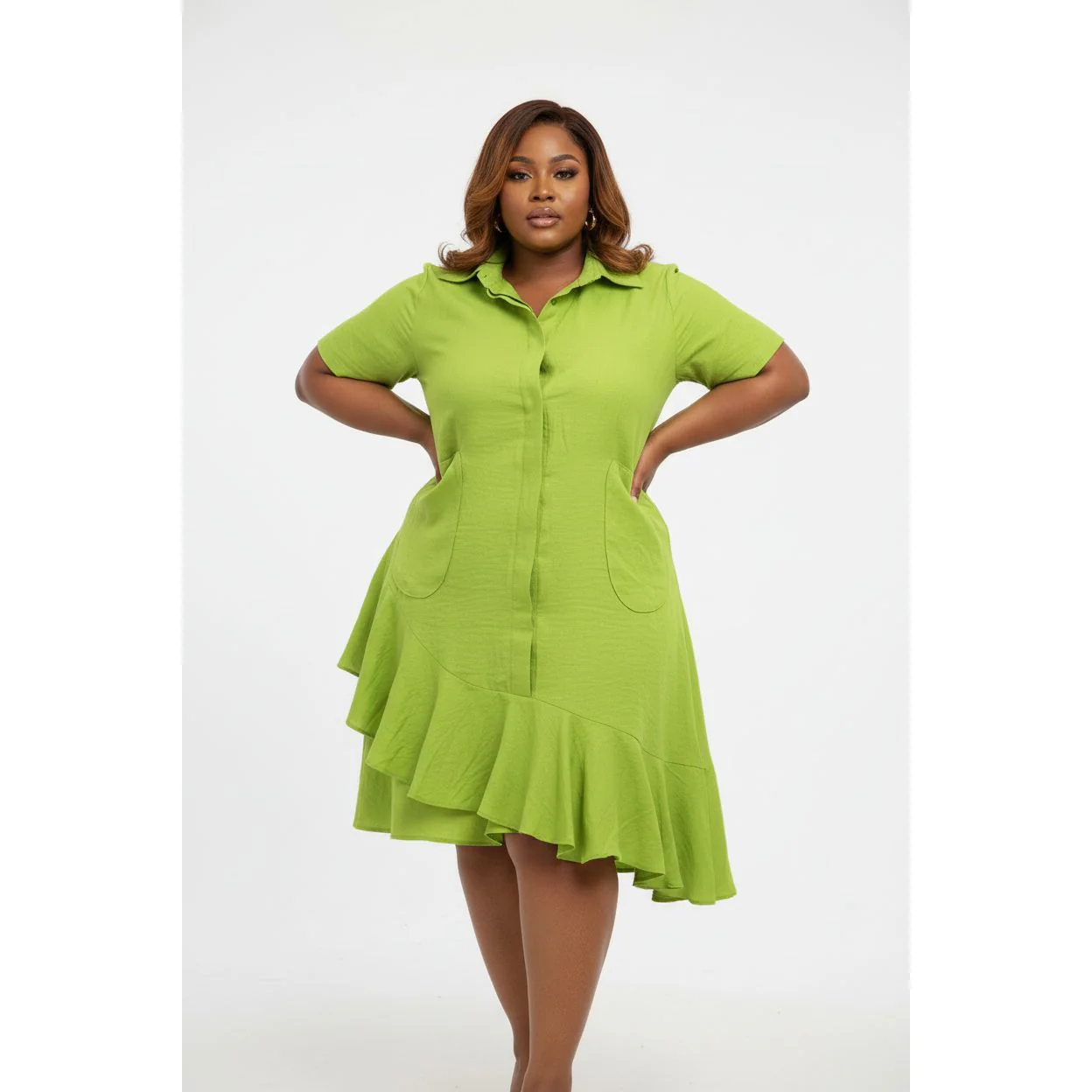 Buttoned Short Sleeve Dress