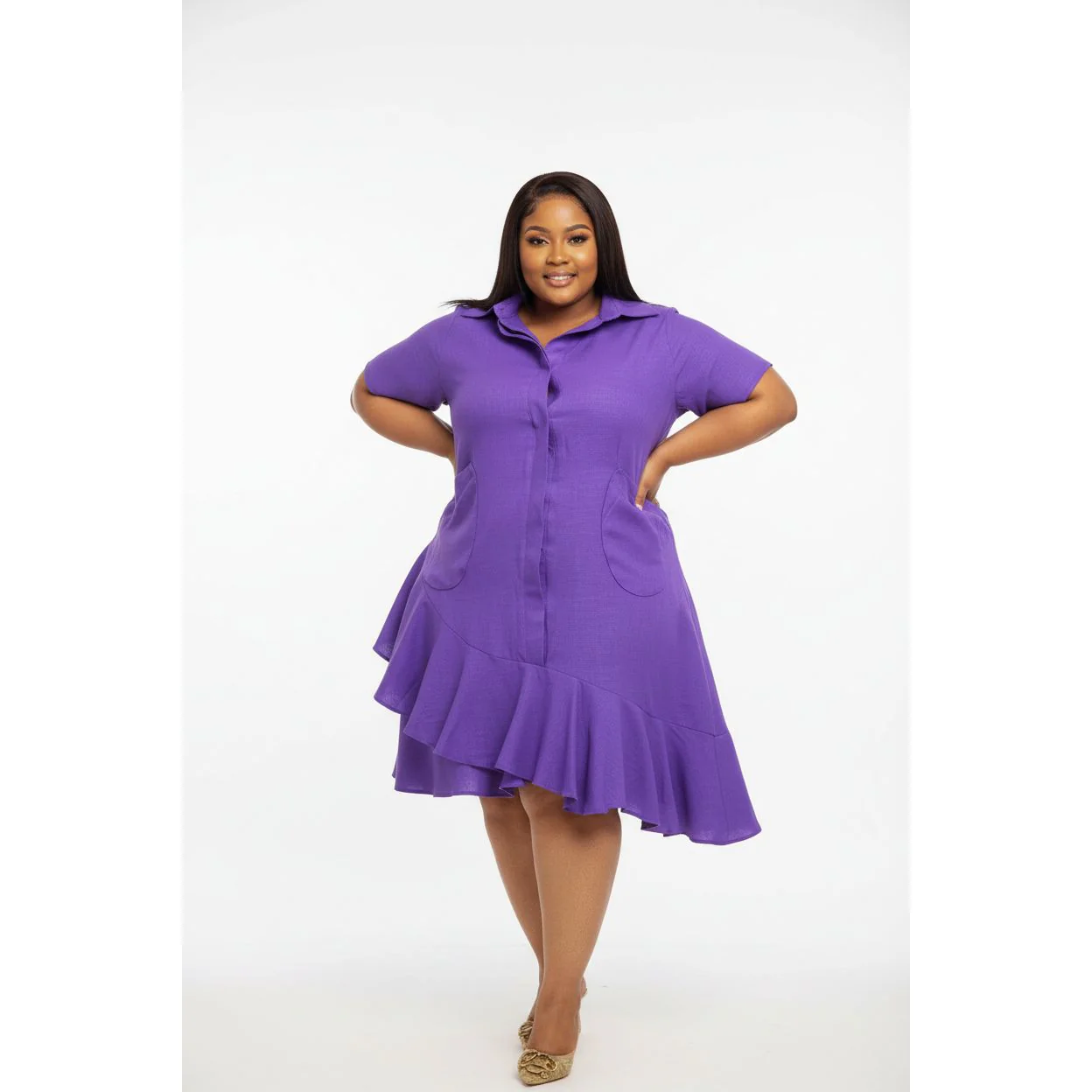 Buttoned Short Sleeve Dress - Image 2