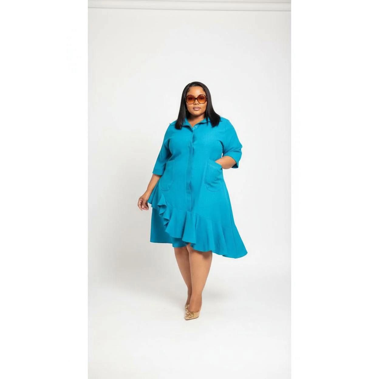 Buttoned Short Sleeve Dress - Image 3