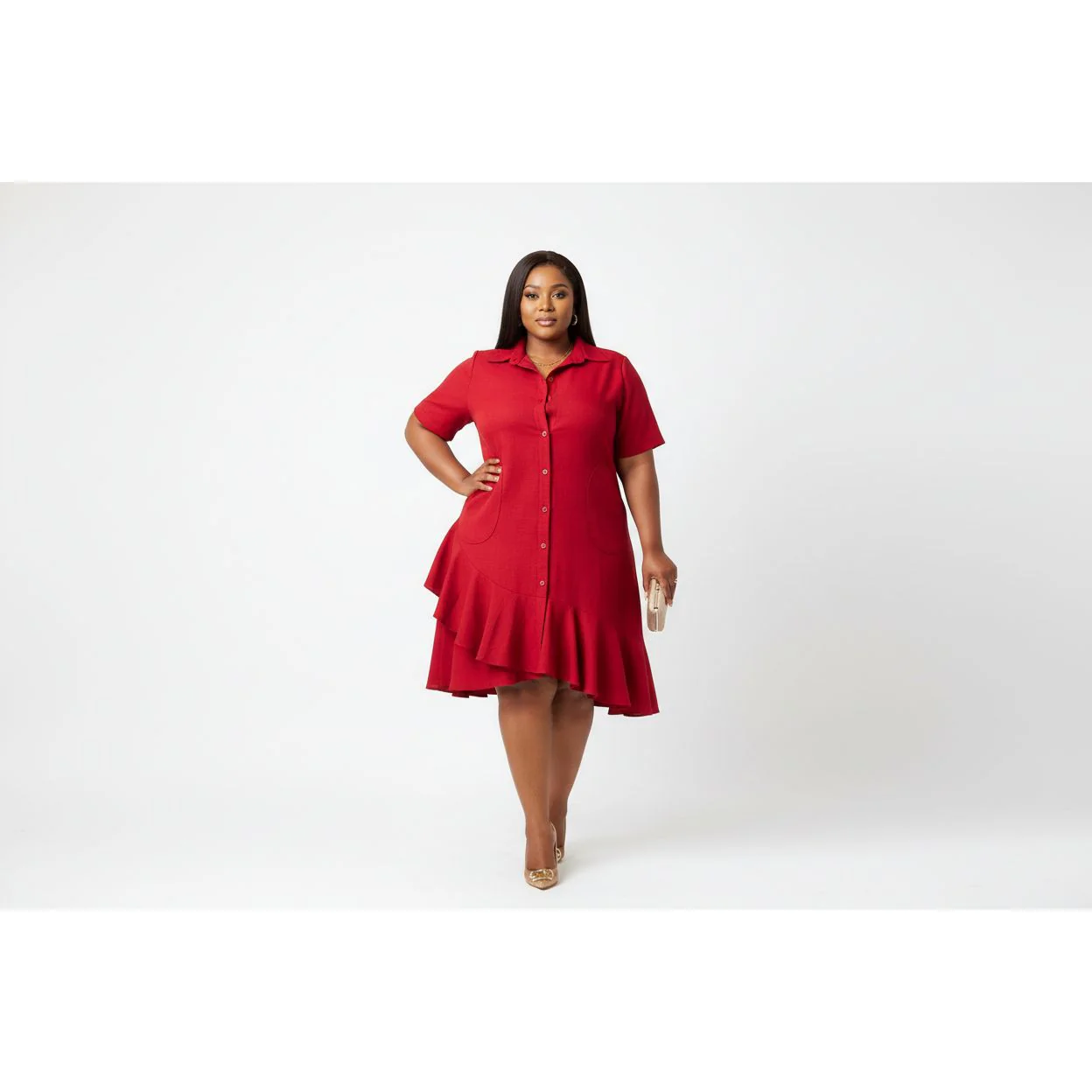 Buttoned Short Sleeve Dress - Image 4