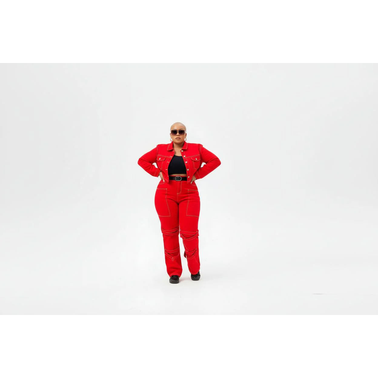 Buttoned Solid Color Top & Pant Set - Image 3