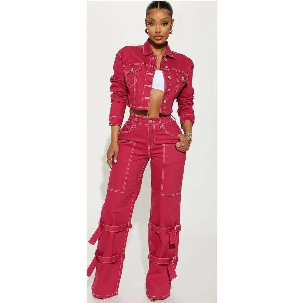 Buttoned Solid Color Top & Pant Set - Image 7