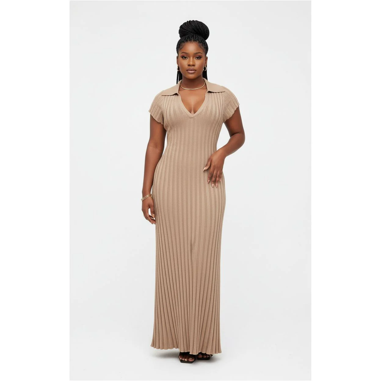 Short Sleeve Bodycon Ribbed Knit Maxi Dress - Image 2