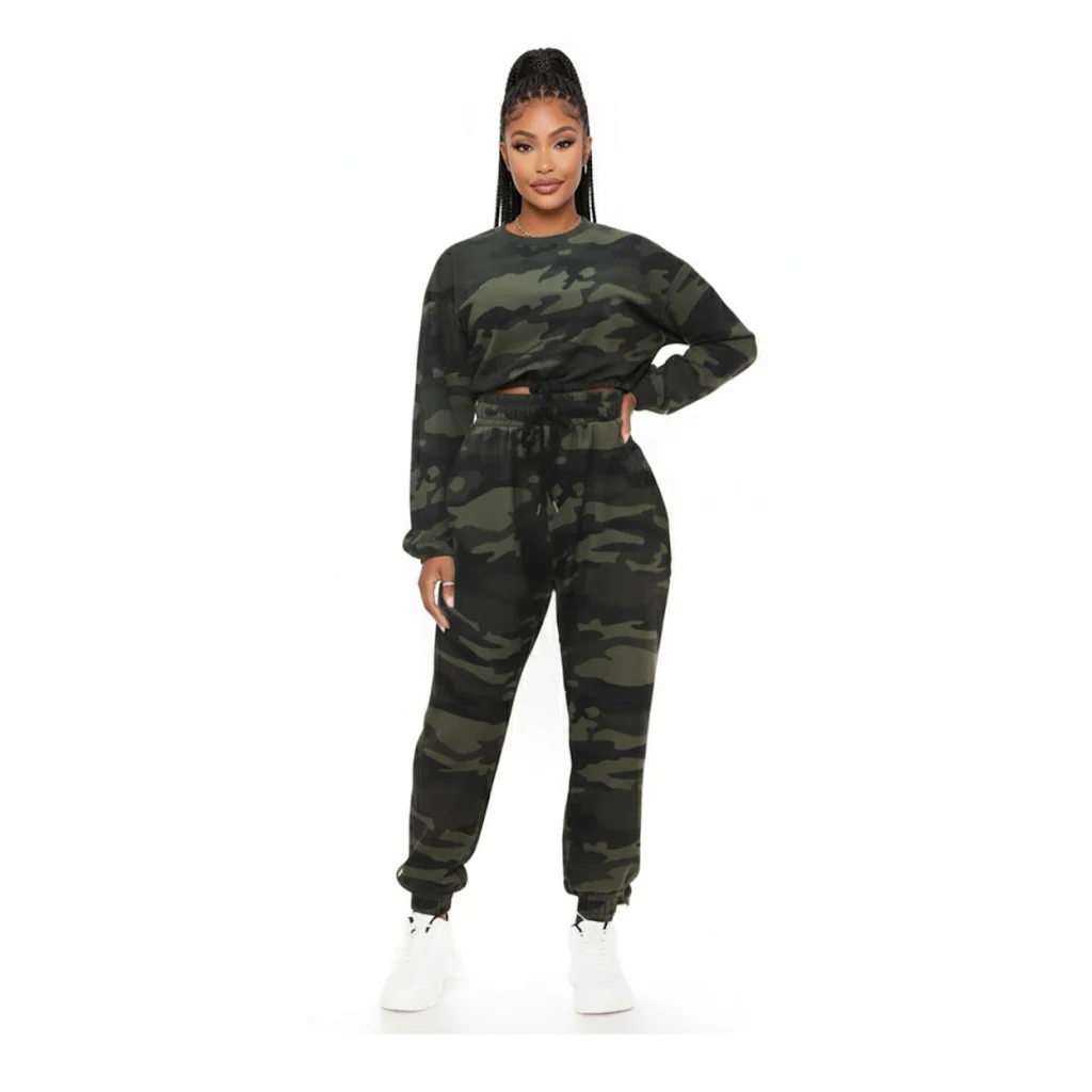 Camouflage Long Sleeve Jumpsuit With Elastic Waist And Insert Pockets - Image 2