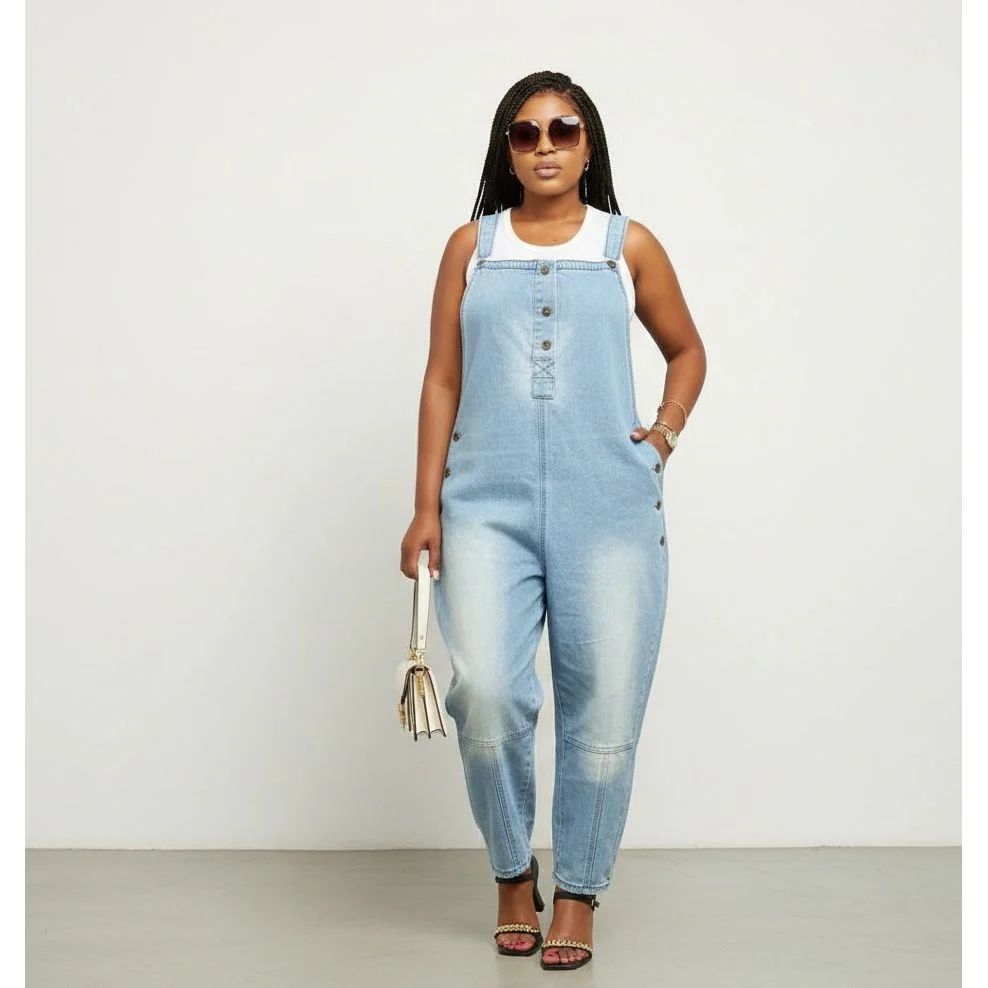 Cargo Denim Buttoned Jumpsuit - Image 4