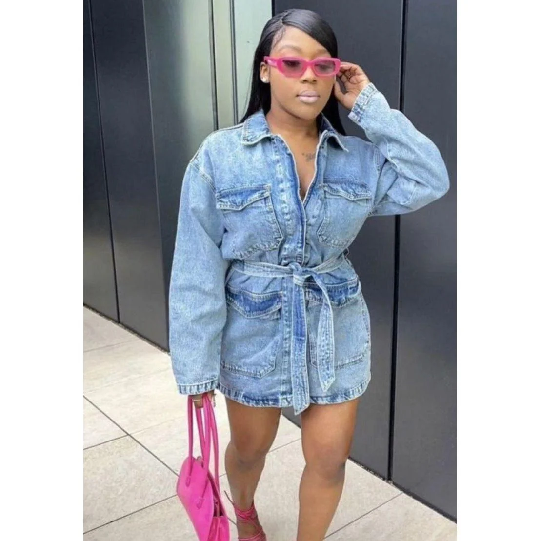 Cargo Denim Mini Dress - Image 2