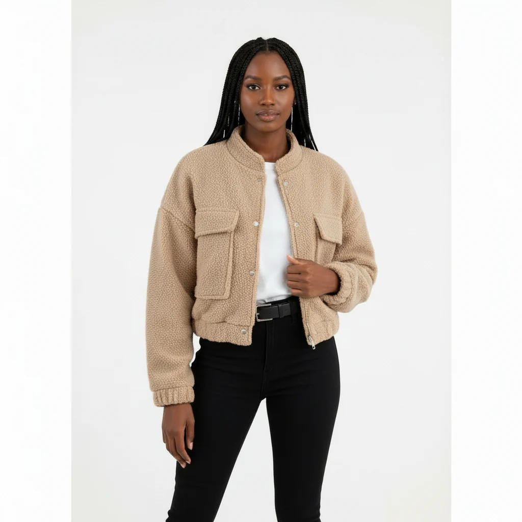 Cargo Long Sleeve Button Woolen Jacket - Image 3