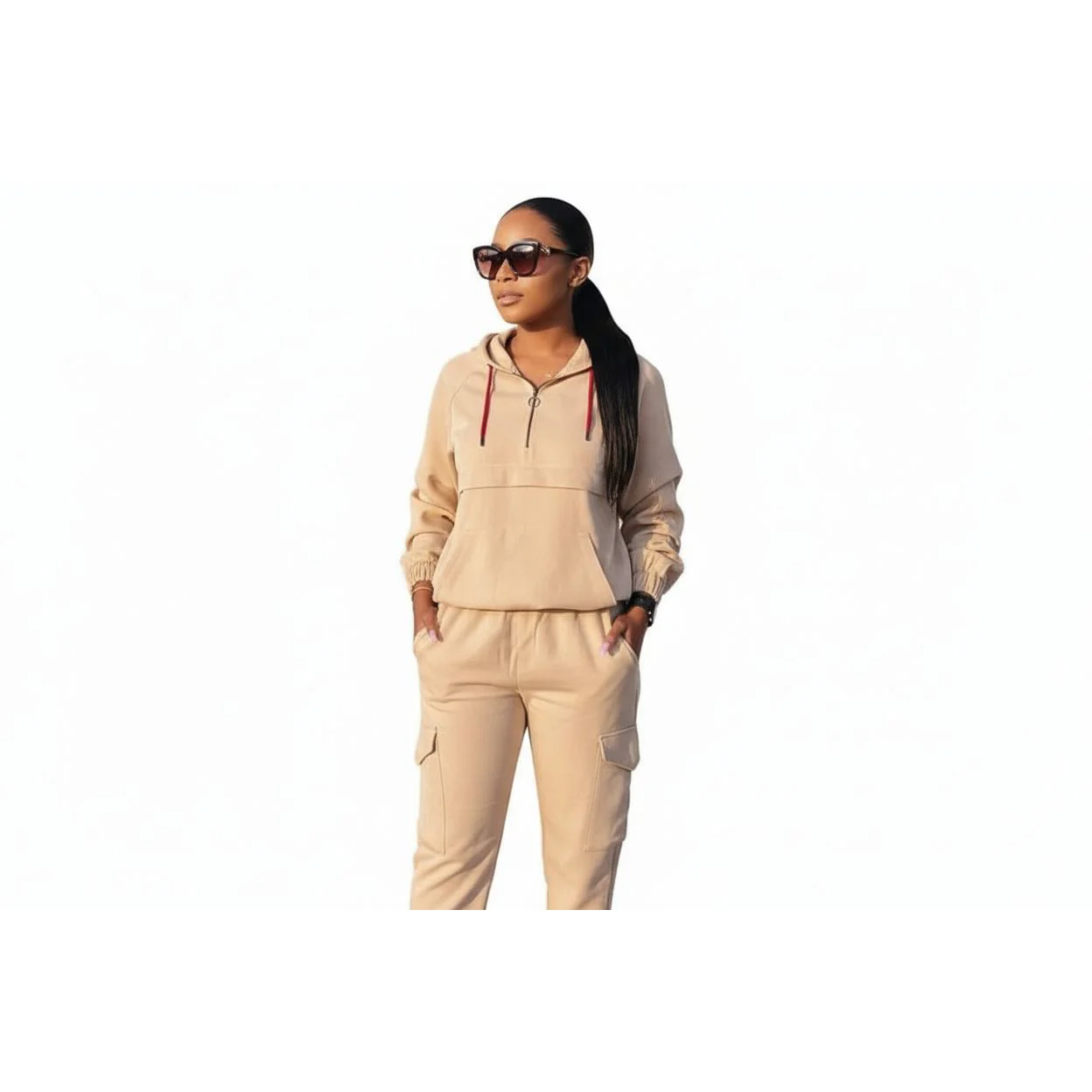 Cargo Solid Color Tracksuit 2 Piece Set - Image 2