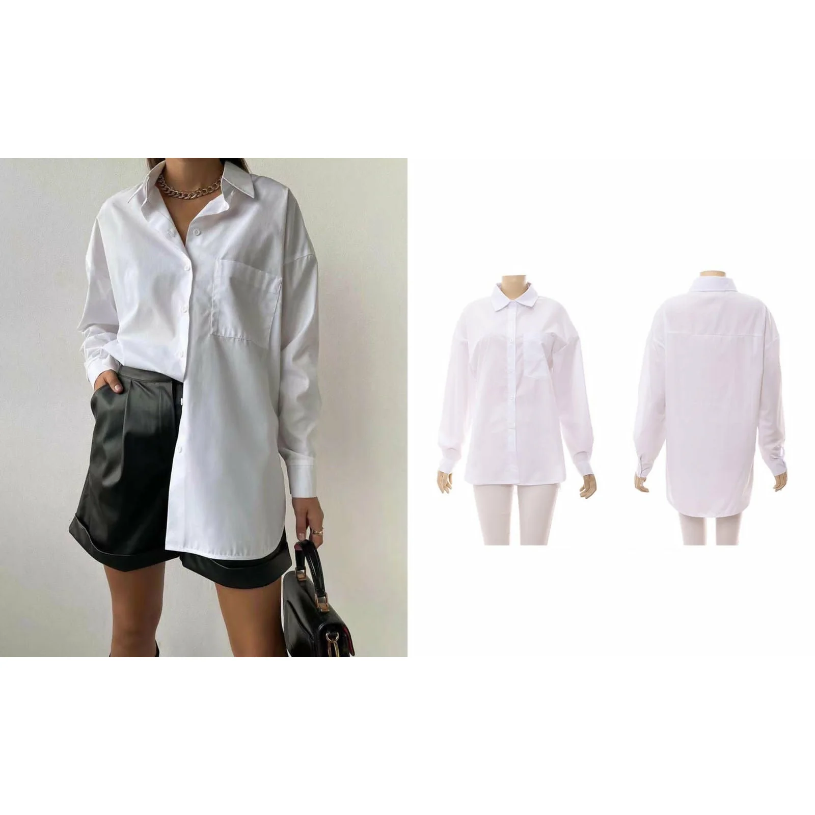 Casual Blouse Cotton White Shirt - Image 3