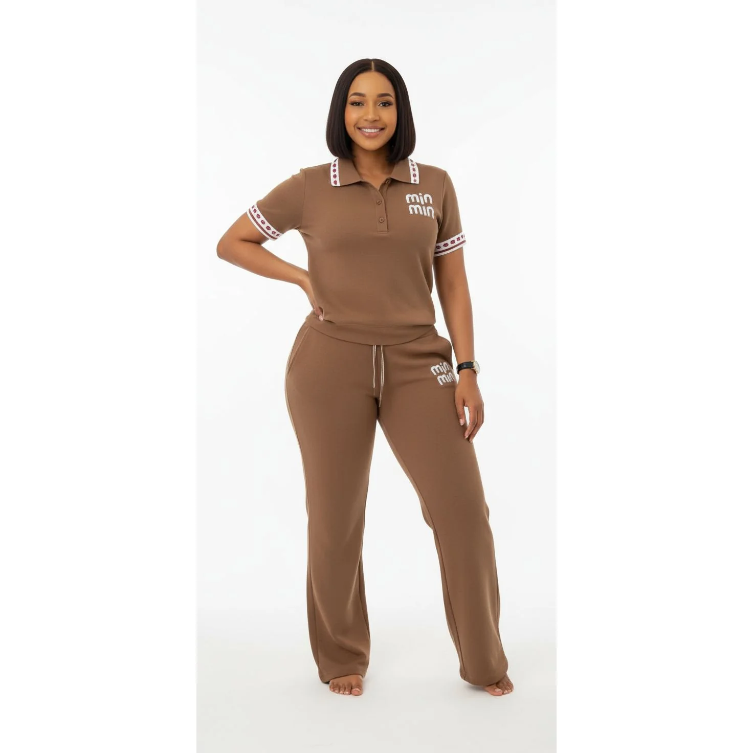 Casual Golf Shirt And  Solid Color Pants 2 Piece Set - Image 2