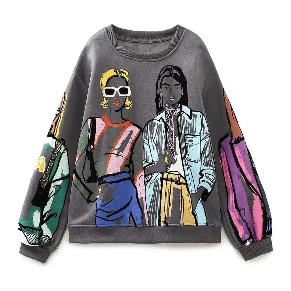 Casual Long Sleeve Art Print Top - Image 4