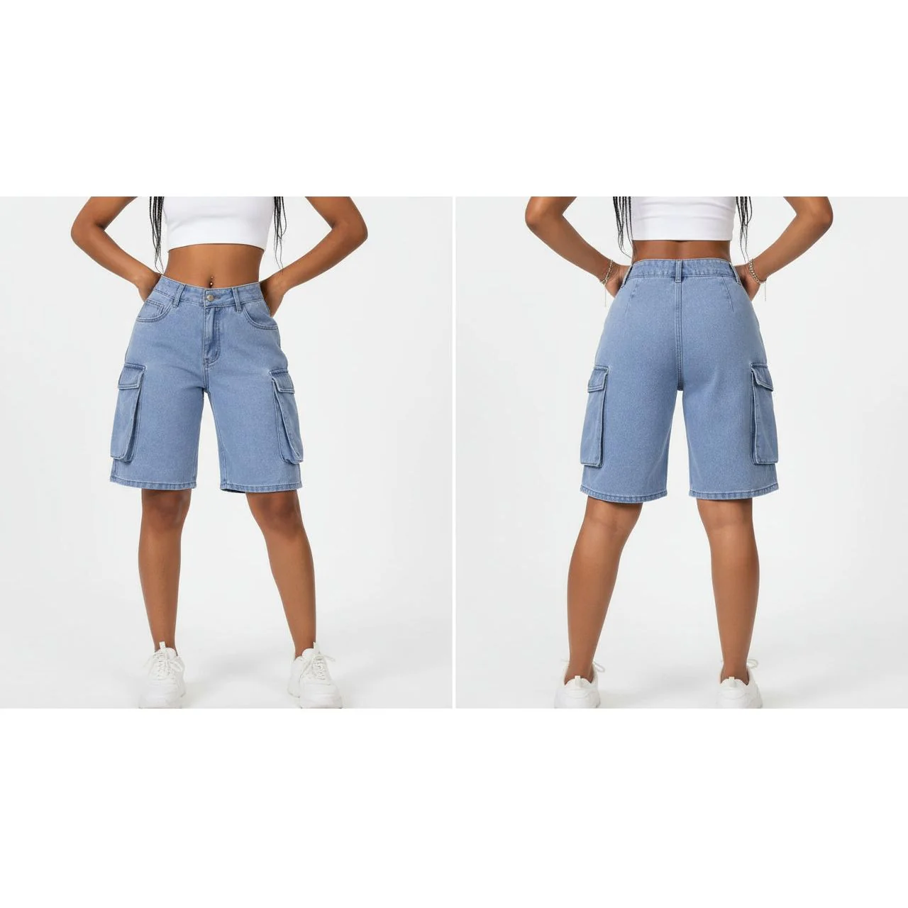 Casual Loose Fit Denim Cargo Shorts - Image 2