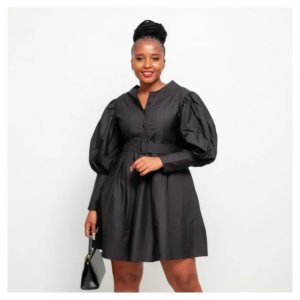 Casual Loose Round Neck Puffy Sleeve Dress - Image 2