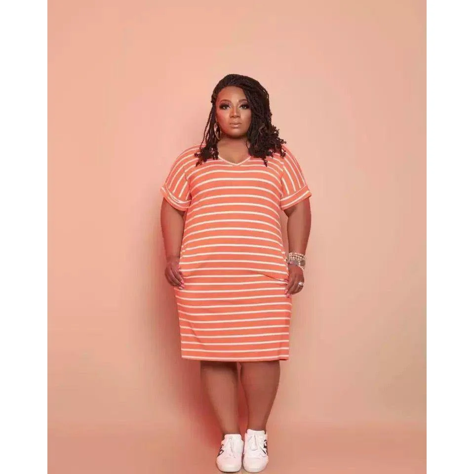Casual Plus Size Stripe Print Dress - Image 4