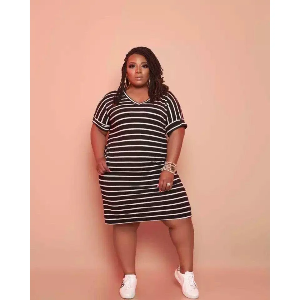 Casual Plus Size Stripe Print Dress - Image 5