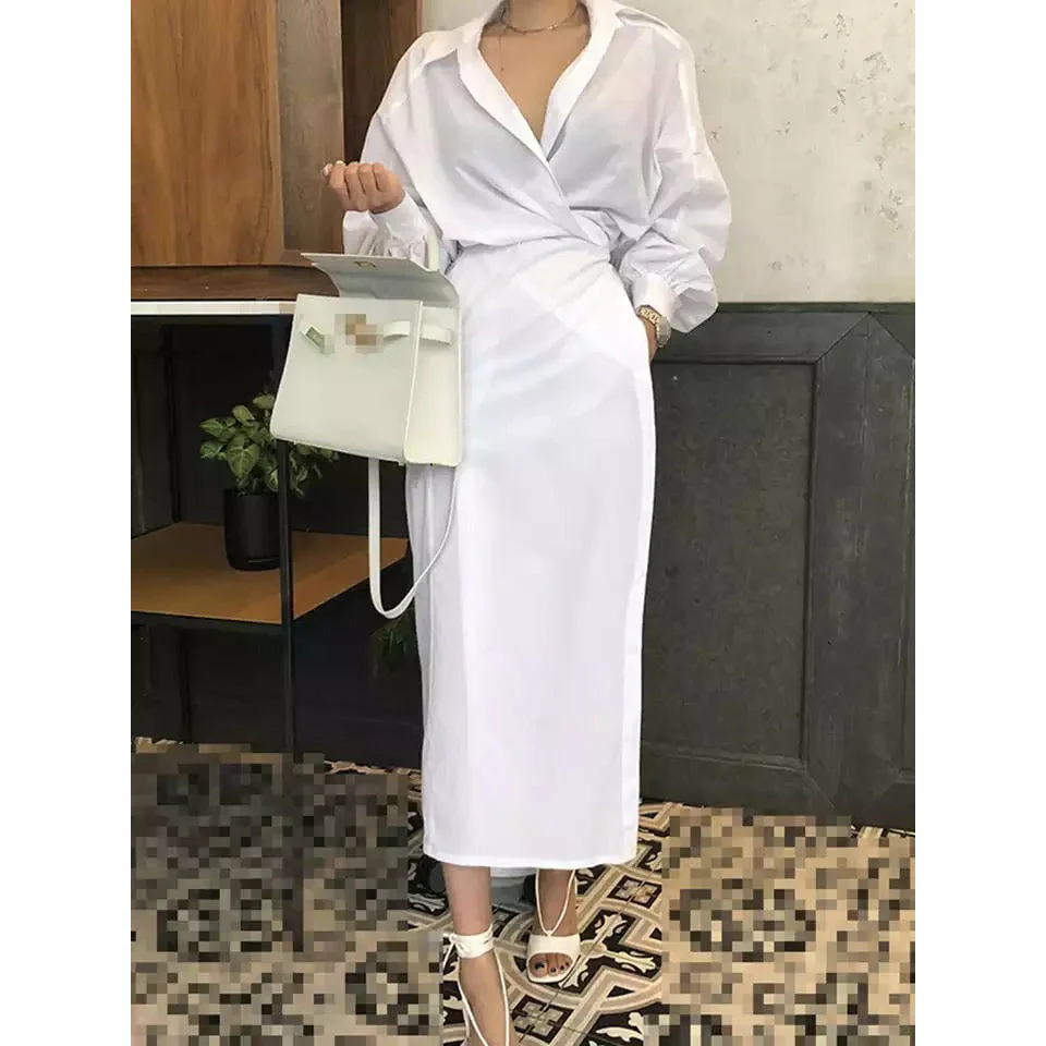 Casual Shirt V Neck Long Sleeve Dress - Image 2