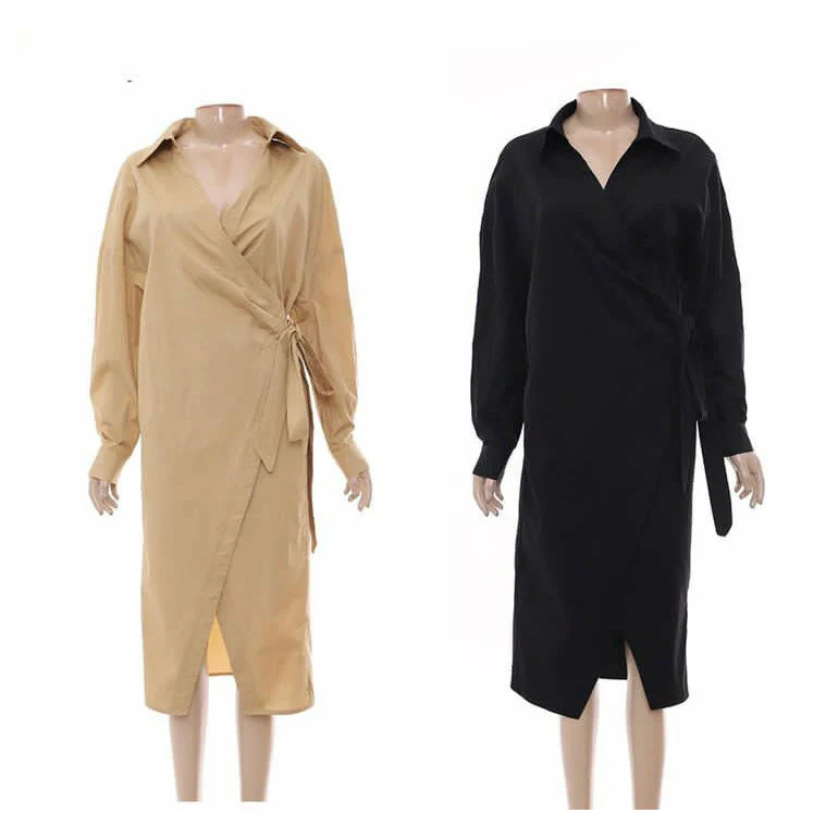 Casual Shirt V Neck Long Sleeve Dress - Image 4