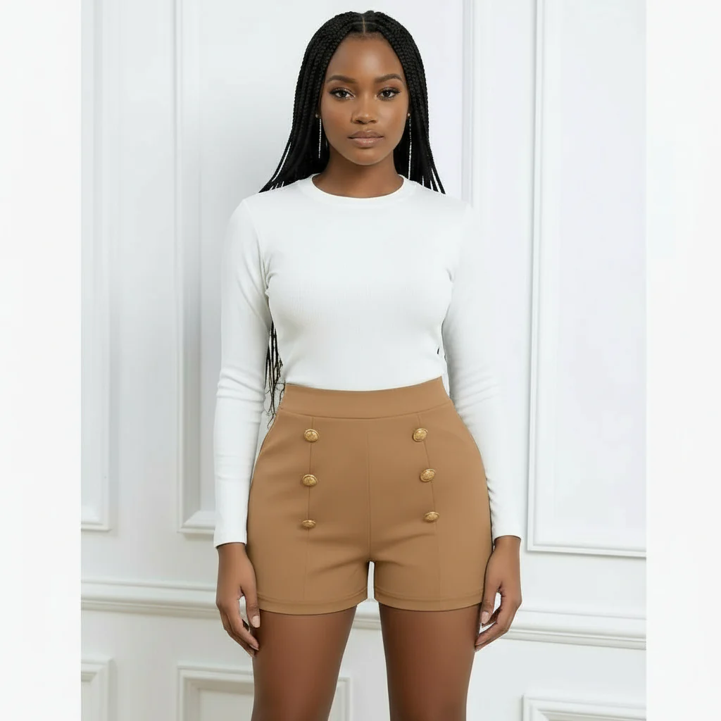 Casual Slim Fit Shorts With Double-Breasted Design. - Image 3