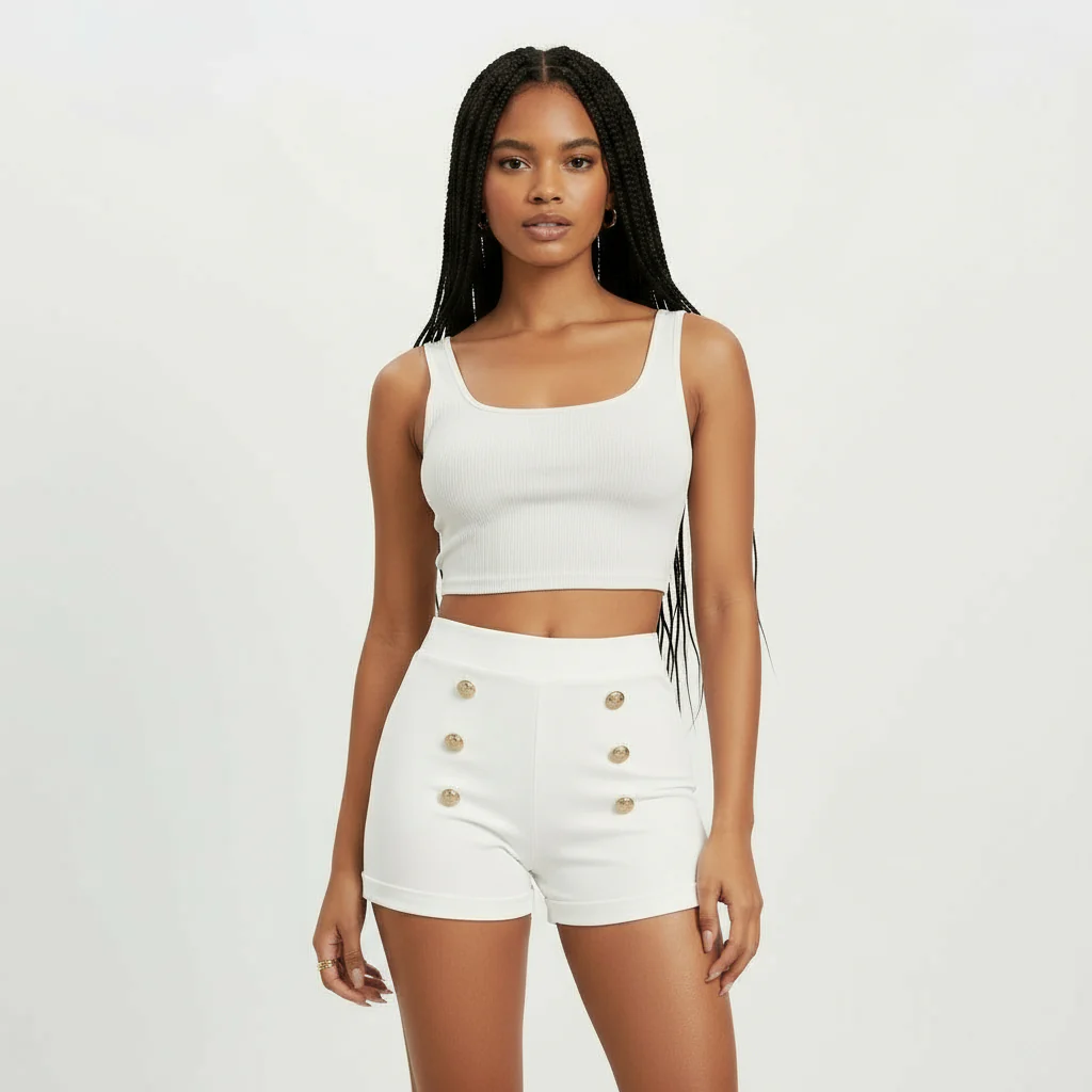 Casual Slim Fit Shorts With Double-Breasted Design. - Image 5