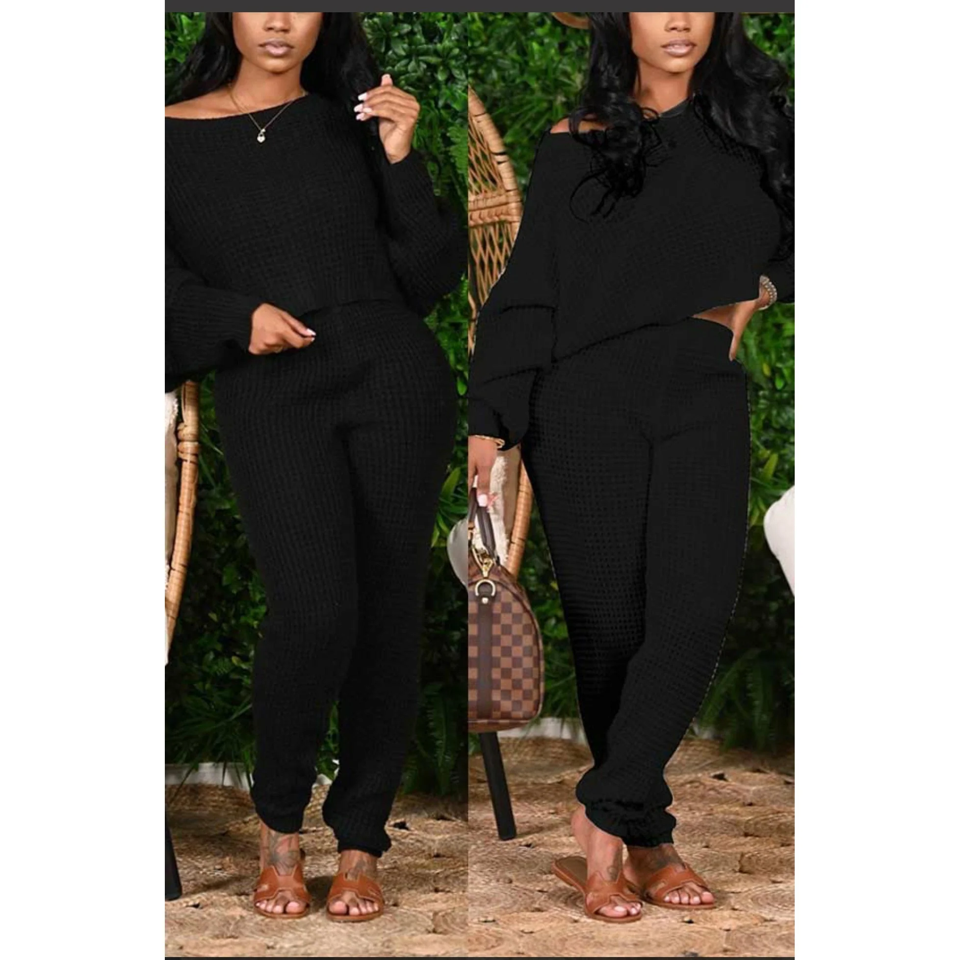 Casual Solid Color Bat Sleeve Sweater Set - Image 2
