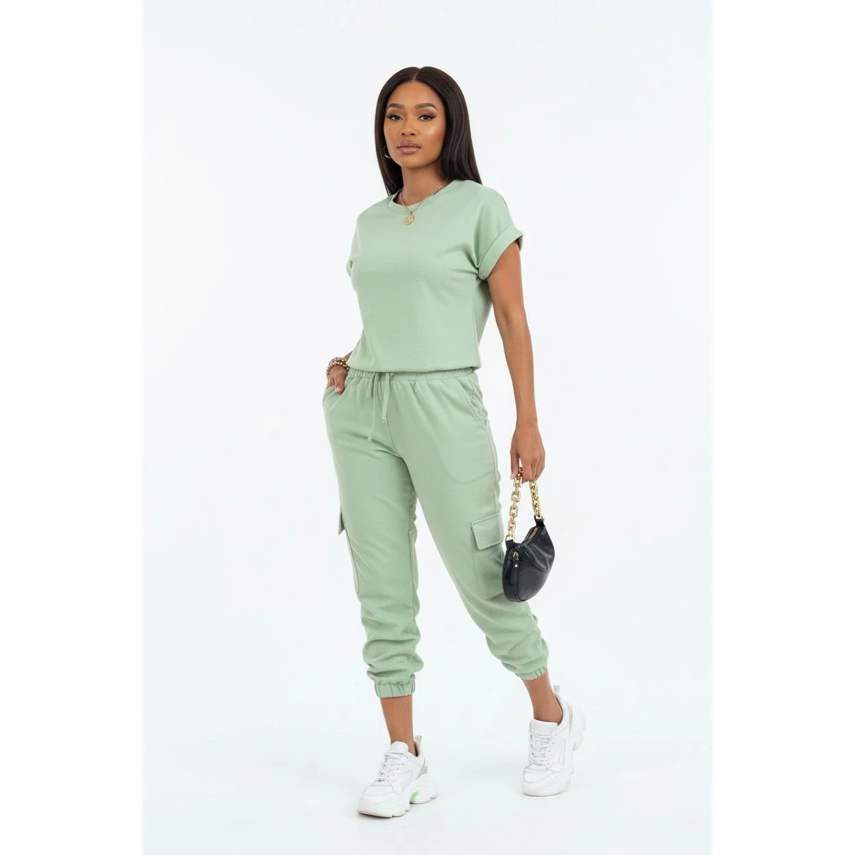 Casual Solid Drawstring Waist Pants & Plain Top Set