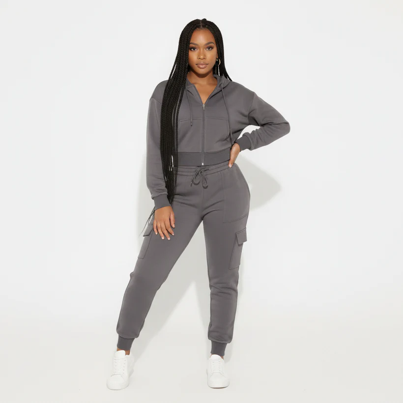 Zip-Up Crop Jacket & Elastic Straight-Leg Pants - Image 3
