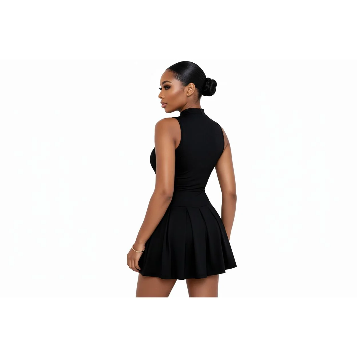 Casual Solid Zipper Half-Front Pleated Mini Dress - Image 5
