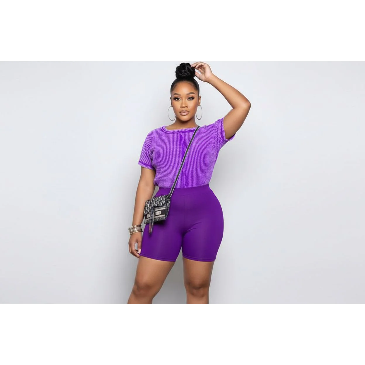 Casual Sports Two Piece Set Short Sleeve T-Shirt with Short Tights - Image 2