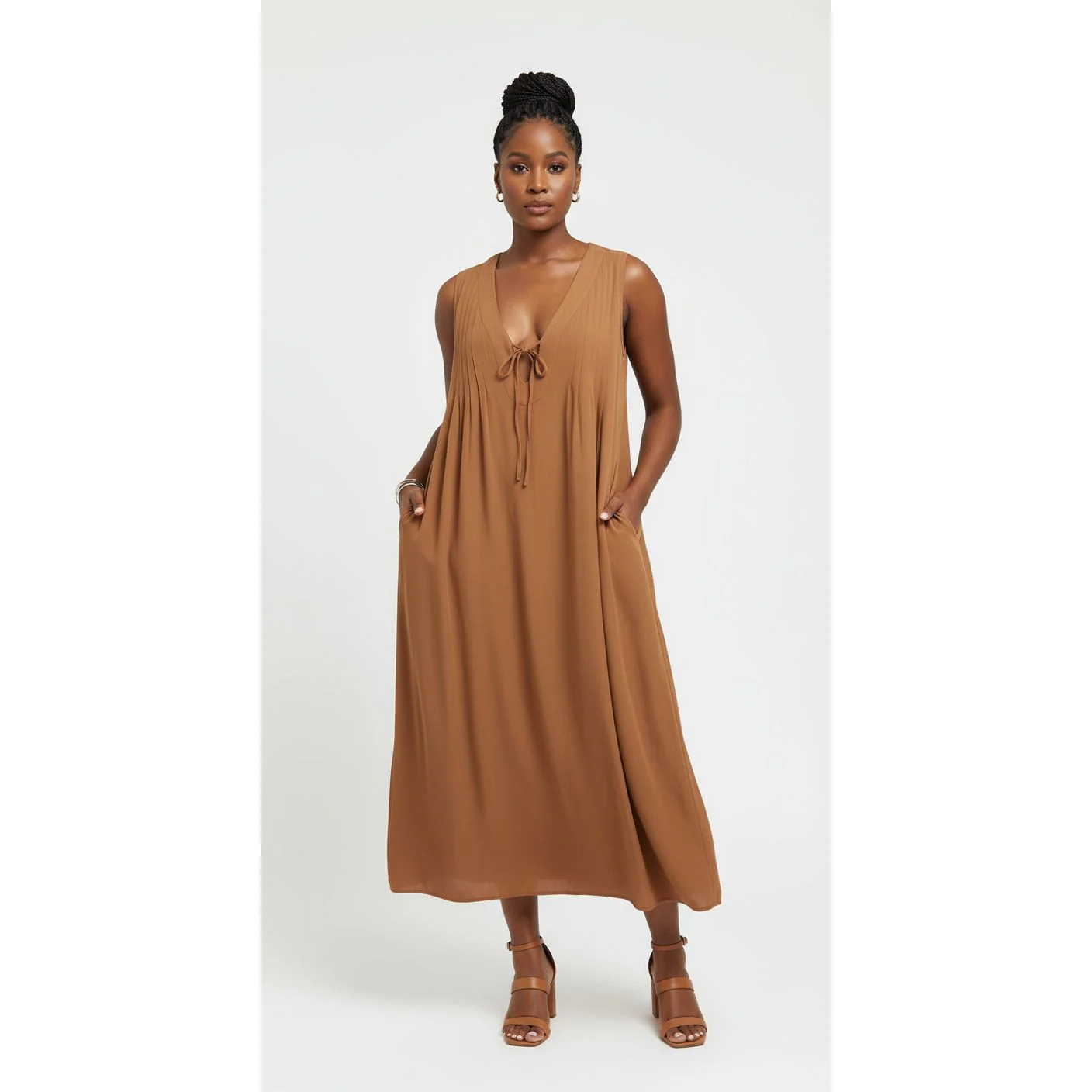 Casual Summer Maxi Sleeveless V Neck Beach Sundress - Image 3