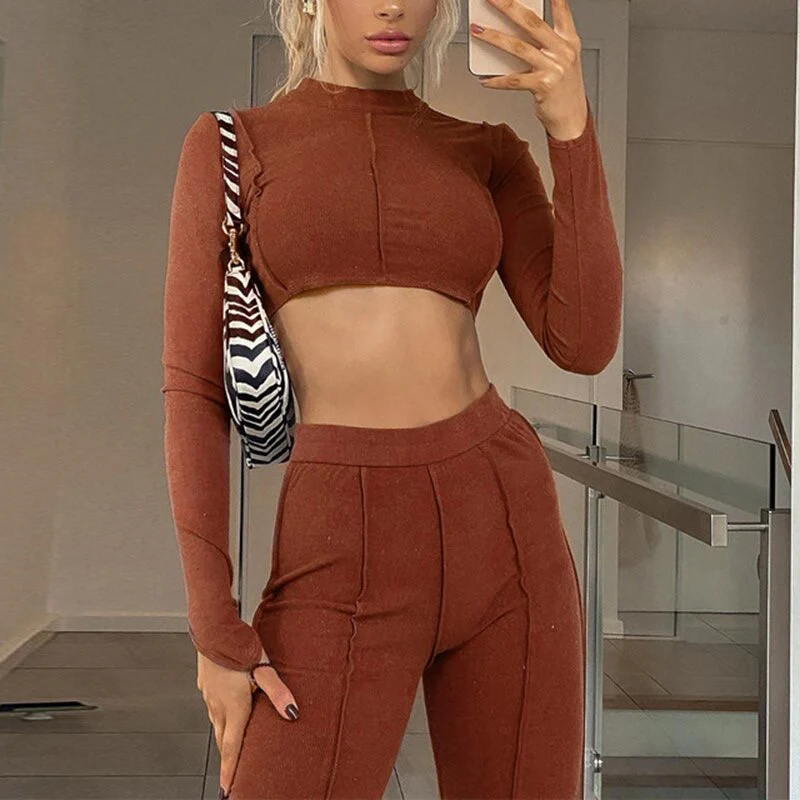 Chain Crop Top And Pants Outfit Sexy Tracksuit Set - Image 2
