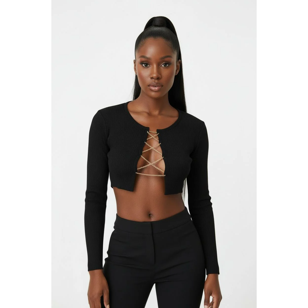 Chain Hollow Lace-up Crop Top - Image 4