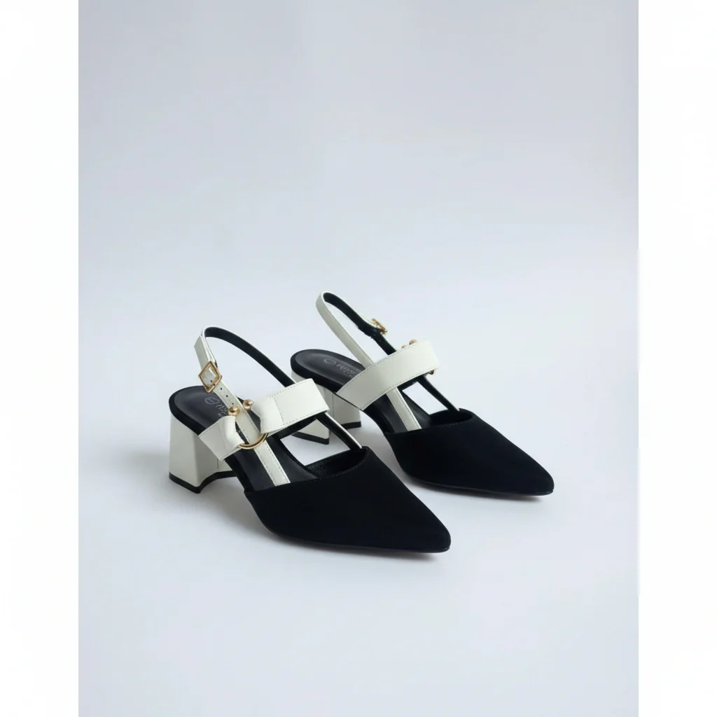 Pointed-Toe Slingback Chunky Pumps
