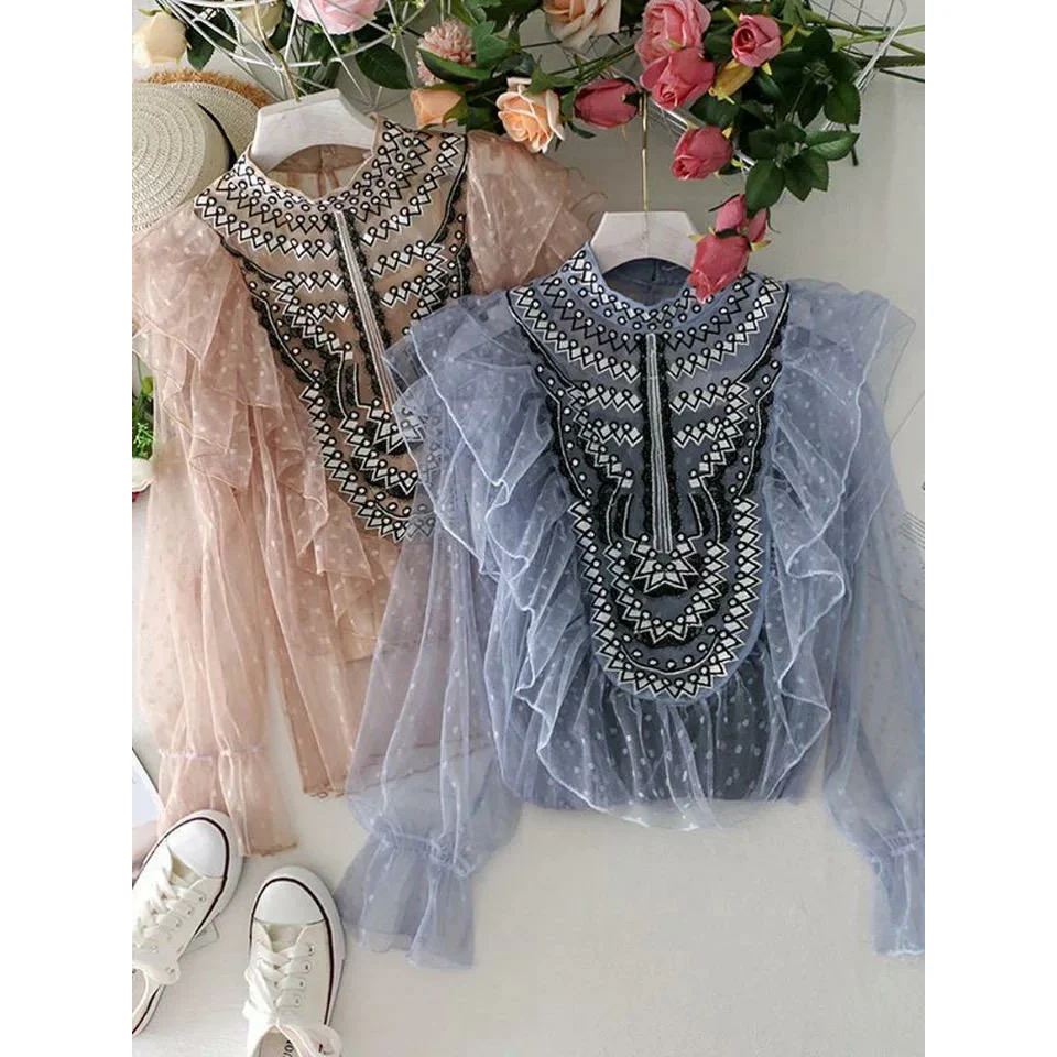 Chic Lace Patchwork Ruffles Blouse - Image 3