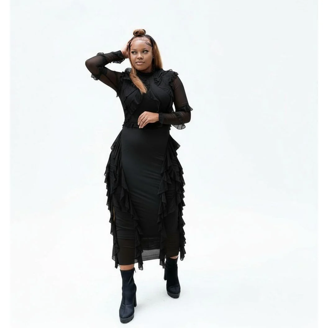 Chic Long Sleeve Ruffle Dress