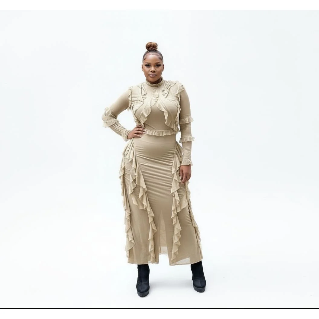 Chic Long Sleeve Ruffle Dress - Image 2