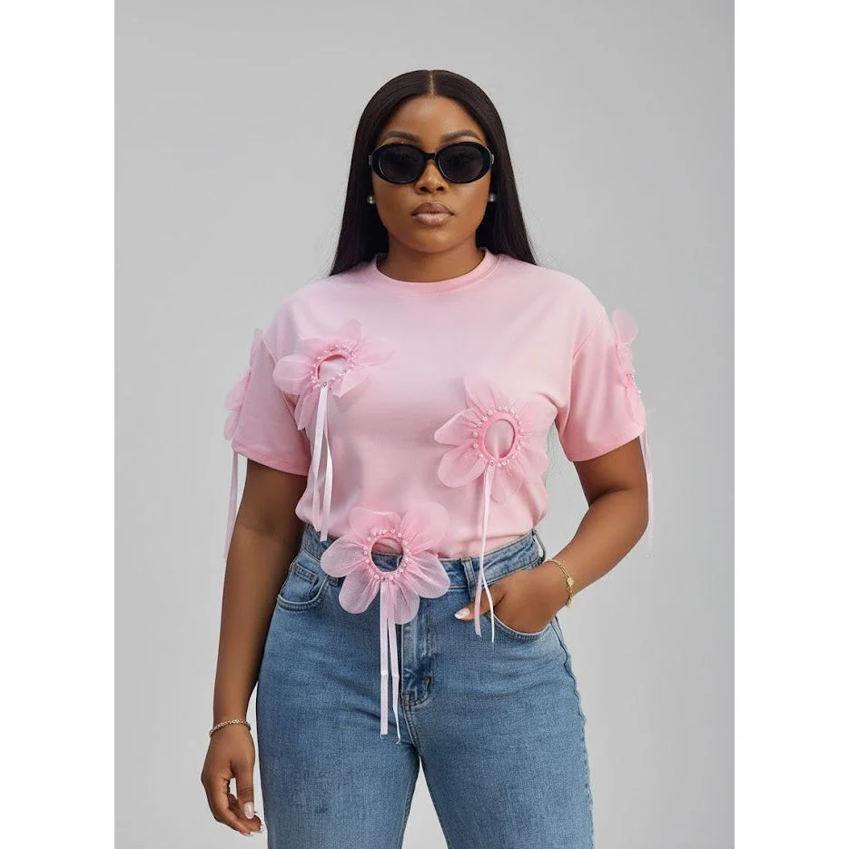 Chic Oversized Top with 3D Flower Details - Image 3