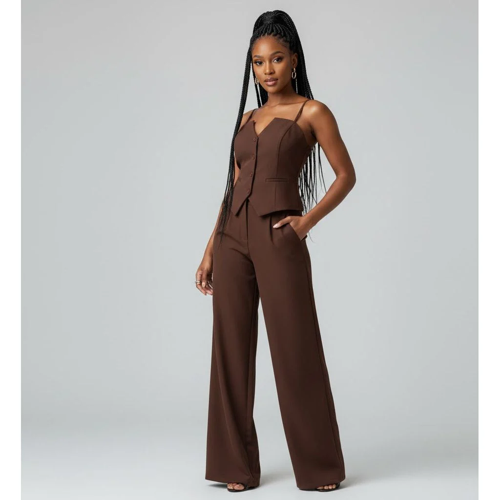 Chic Pleated Top & Wide-Leg Pants Summer Set - Image 2