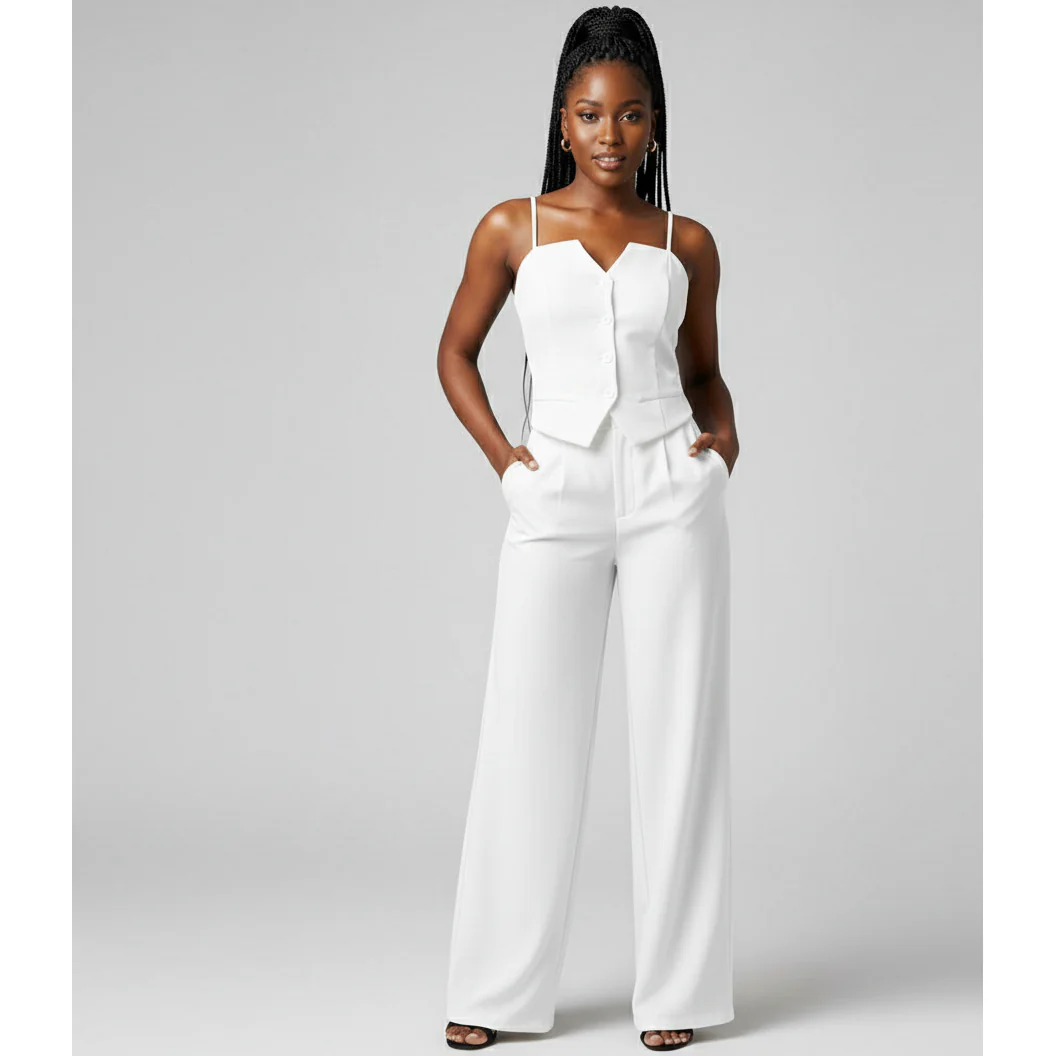 Chic Pleated Top & Wide-Leg Pants Summer Set - Image 4