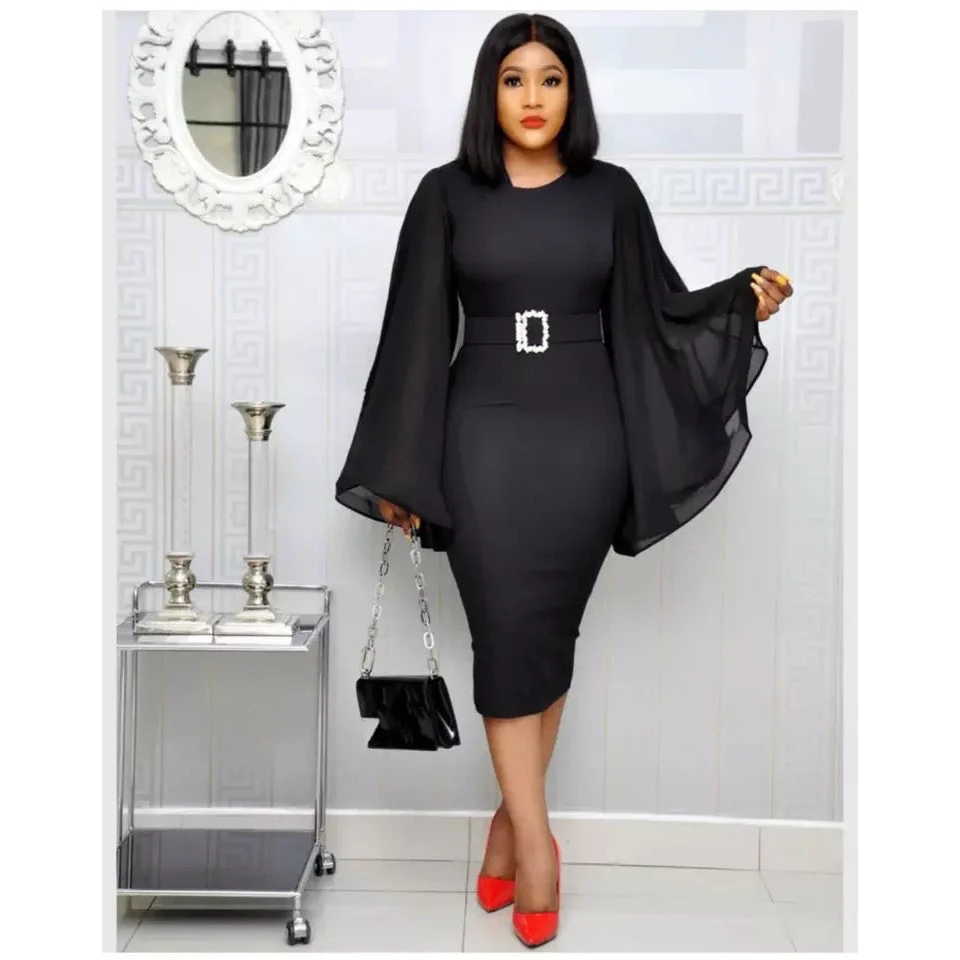 Chiffon Flare Long Sleeve Sexy Bodycon Dress - Image 2