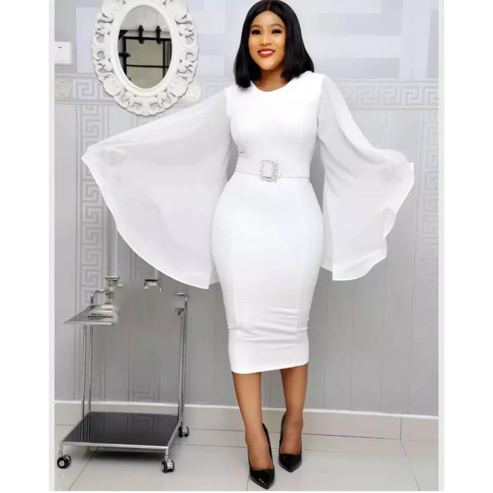 Chiffon Flare Long Sleeve Sexy Bodycon Dress - Image 3