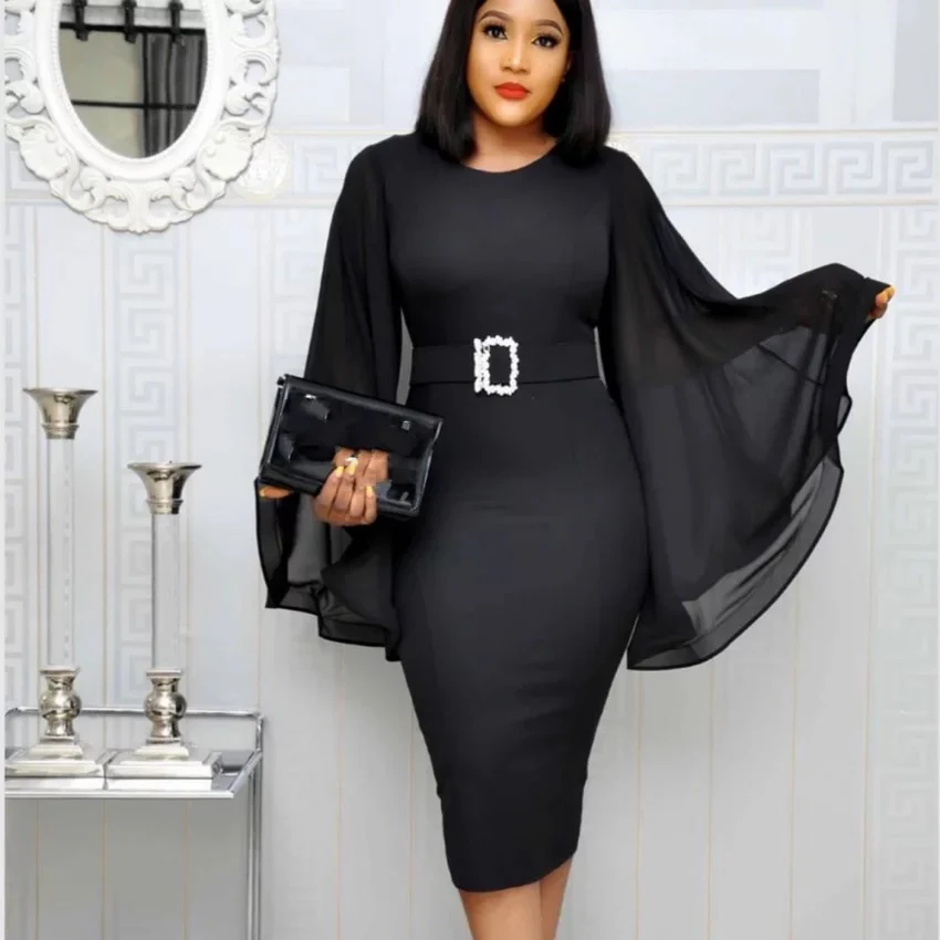 Chiffon Flare Long Sleeve Sexy Bodycon Dress - Image 6