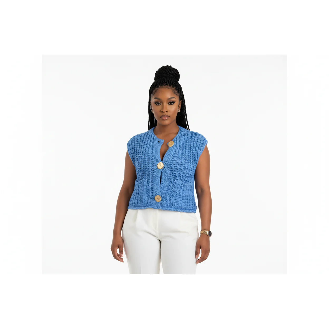 Chiquease New V-Neck Ribbed Knitted Cardigan Vest - Image 2