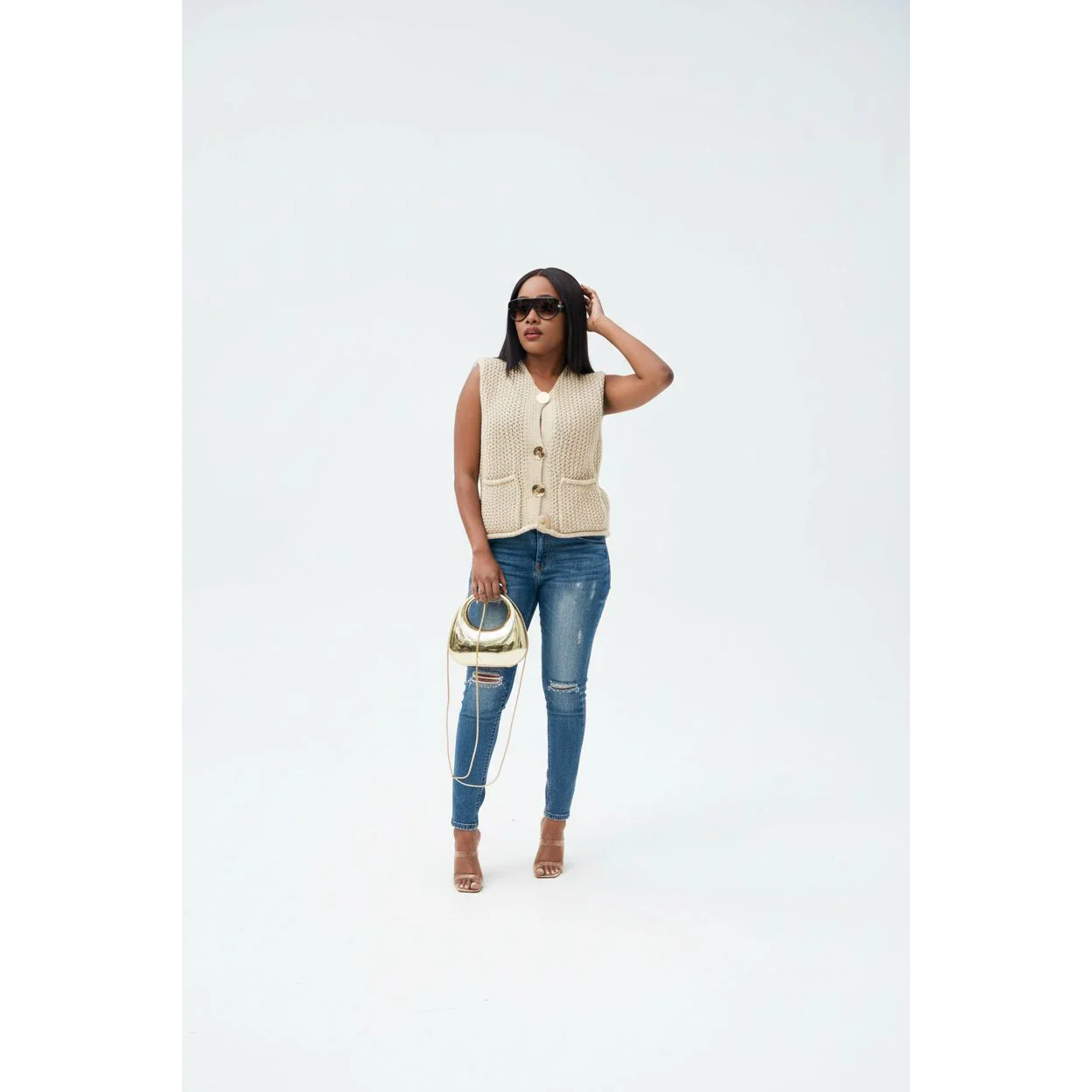 Chiquease New V-Neck Ribbed Knitted Cardigan Vest - Image 3
