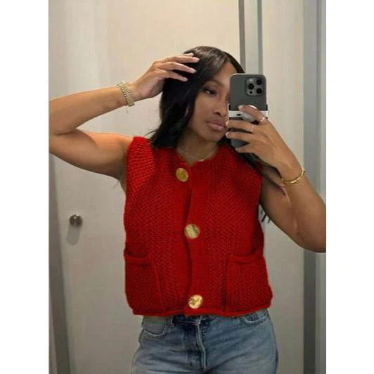 Chiquease New V-Neck Ribbed Knitted Cardigan Vest - Image 5