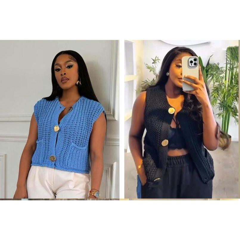 Chiquease New V-Neck Ribbed Knitted Cardigan Vest - Image 6